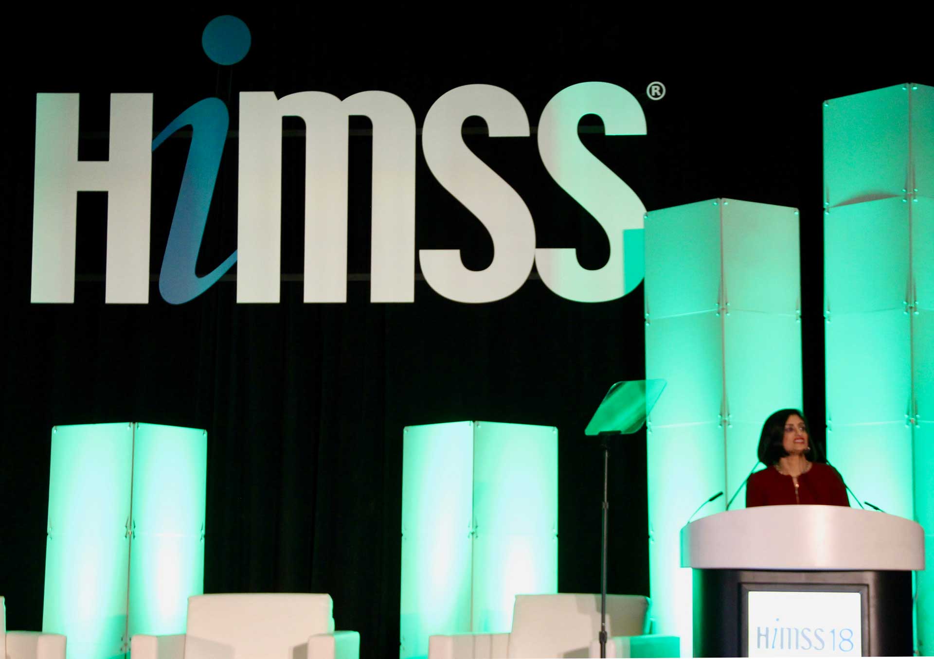 Photo of CMS Administrator Seema Verma speaking at HIMSS18.